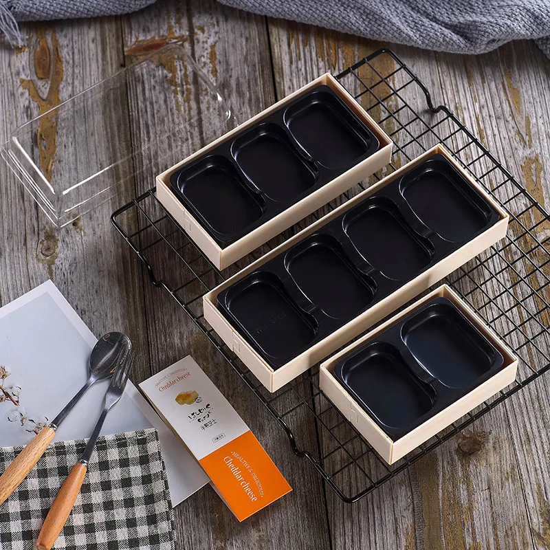 Disposable 2/3/4 Grids Wooden Food Cheese Cake Packaging Box Wooden Baking Packaging Box Natural Poplar Disposable Food Box