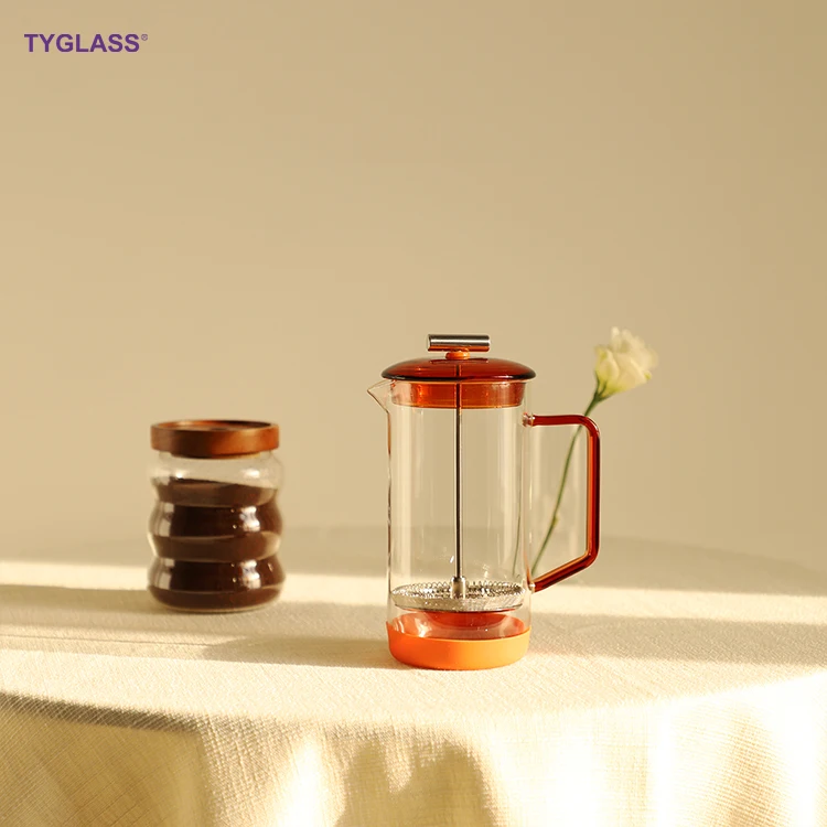 TYGLASS high quality heat resistant 600ml Customizable Borosilicate Glass Coffee Maker Glass French Press Tea pot Set