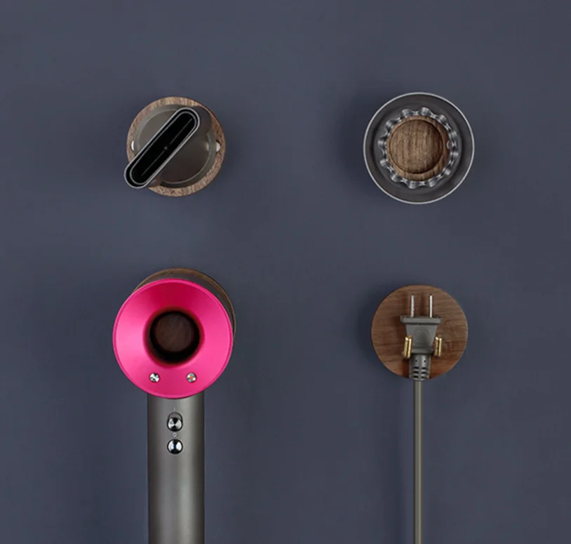 wood  hair dryer stand holder rack in bathroom for dyson