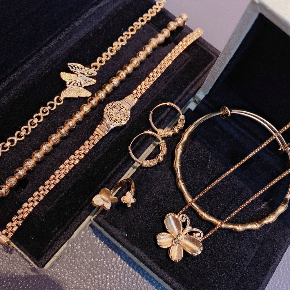 
Newest fashion 24K Gold Plated Bracelet rhinestone butterfly bracelet Necklace Ring with jewelry Sets for woman 