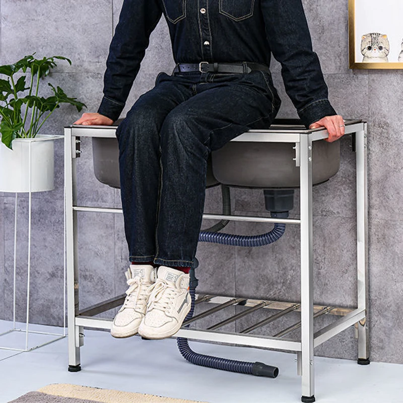 Outdoor Portable Stainless Steel Sink Kitchen Water Stand Sink With Rack Single And Double Dish Washing Modern Sink