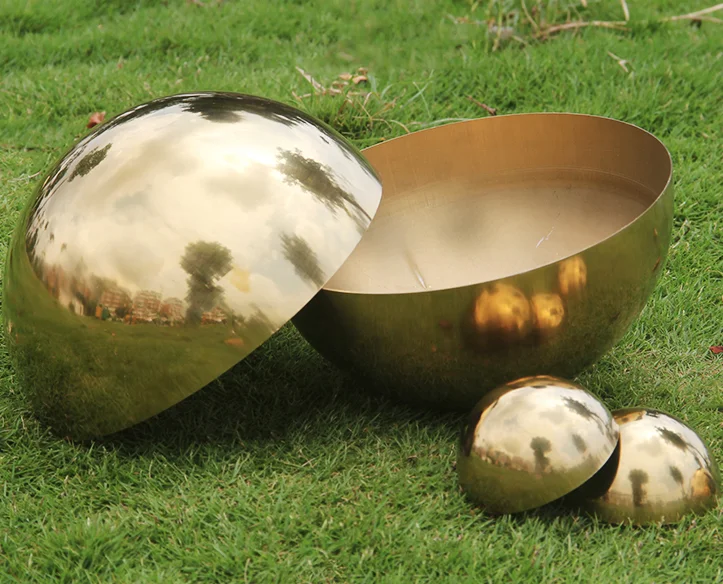 Golden Stainless Steel Half Round Ball 500mm Outdoor Sculpture Hollow Metal Steel Sphere Steel Hemisphere