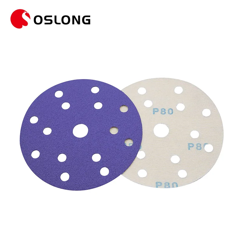 Custom Multi hole Purple Automotive Sanding Disc 150mm 40 To 800 Grits 6 Inch Ceramic Purple Sandpaper (1600547015825)