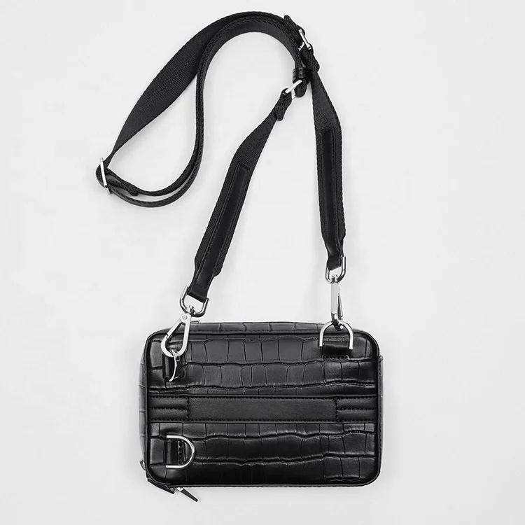 Custom Logo Crocodile Leather Black Croc Mens Crossbody Purse Fashion Shoulder Messenger Bag For Men