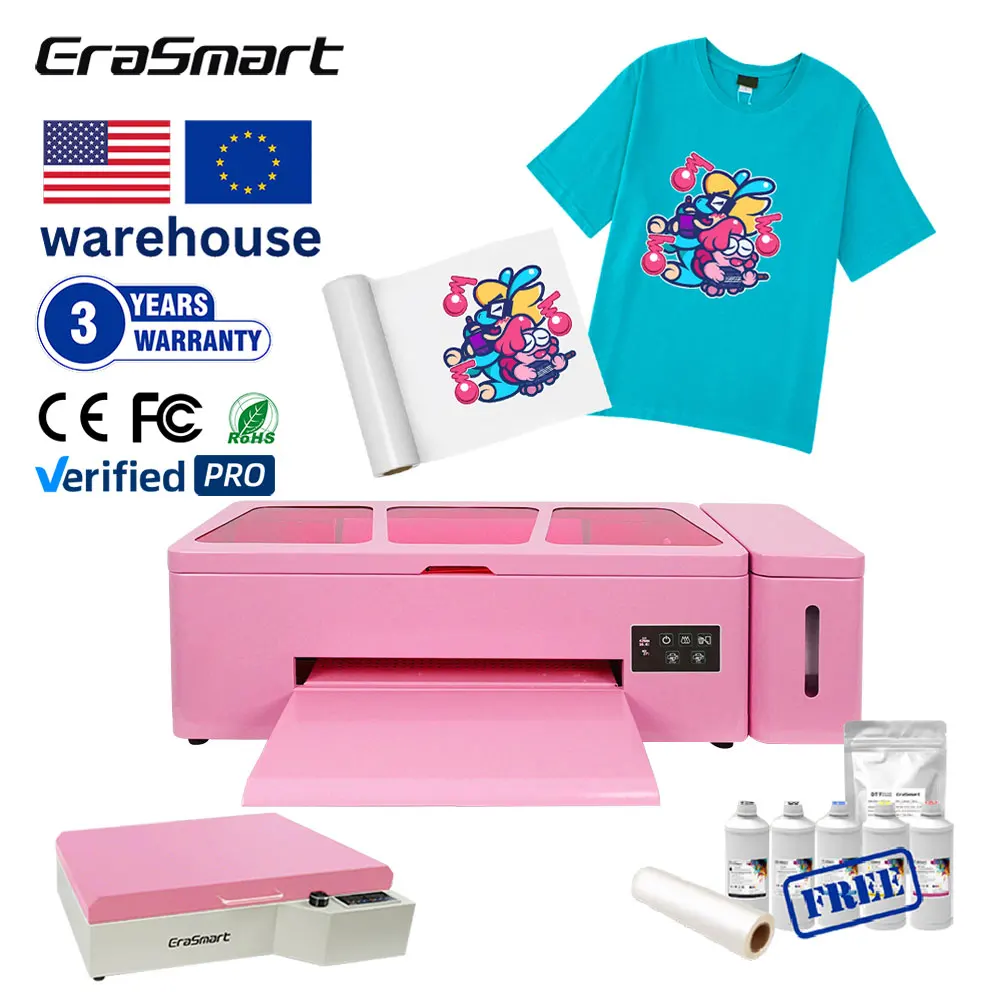 High Cost Performance Erasmart Pink Digital A3 DTF Printer XP600 Pet Film 13Inch Dtf Printer With Pink Oven For Any Textile