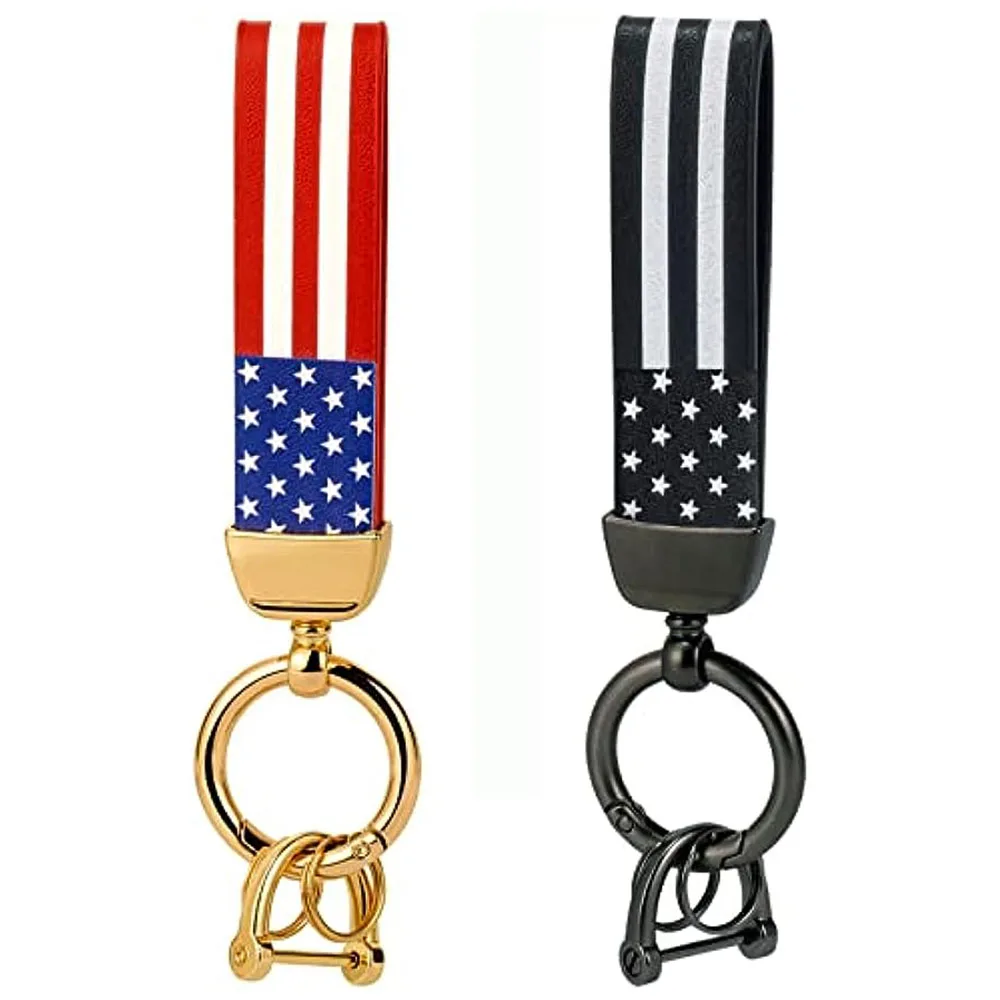 American Usa Flag Car Metal Keychain Zinc Alloy Ring Microfiber Leather Anti-Lost D-Ring Universal Car Accessories Keychains