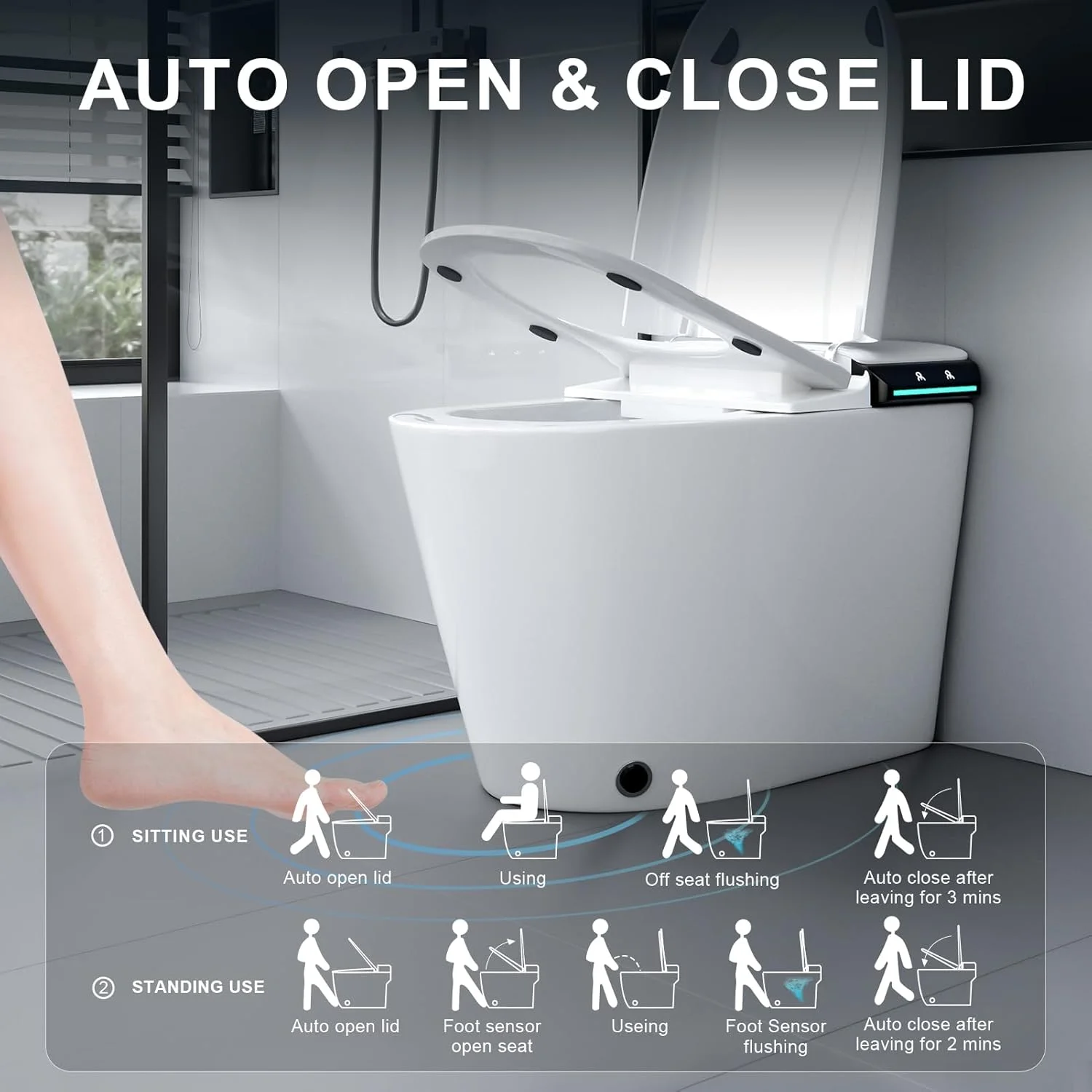 MWD Smart Toilet Automatic on/off Cover with Heated Seat Washing and Dryer Built-in Basin Smart Toilet
