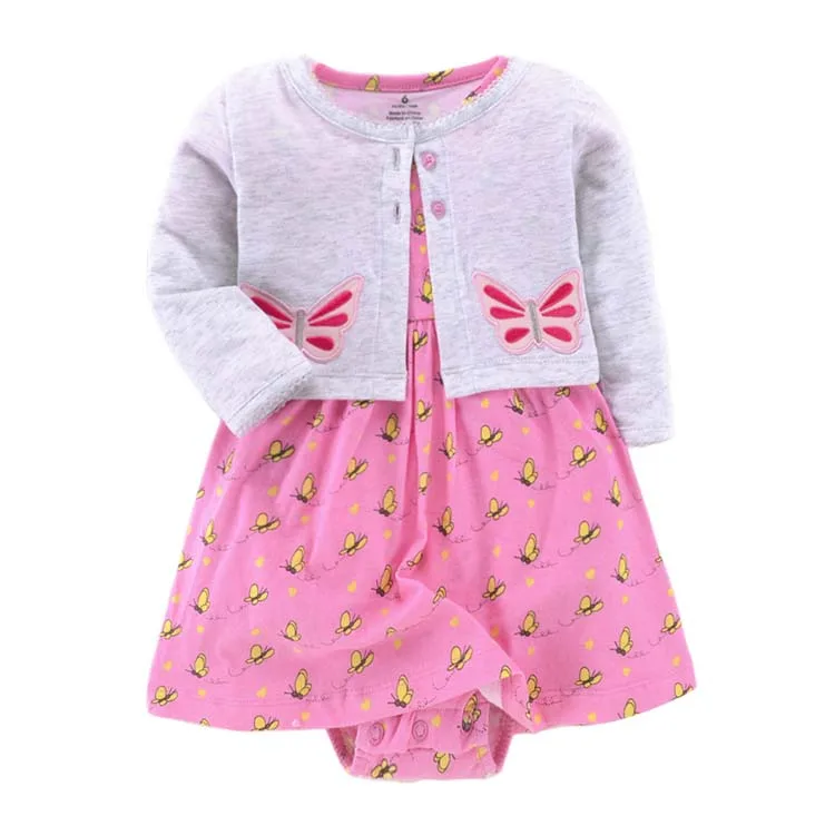 wholesale baby clothes 2 piece floral bodysuit dress set 100% cotton baby girl dress set for summer