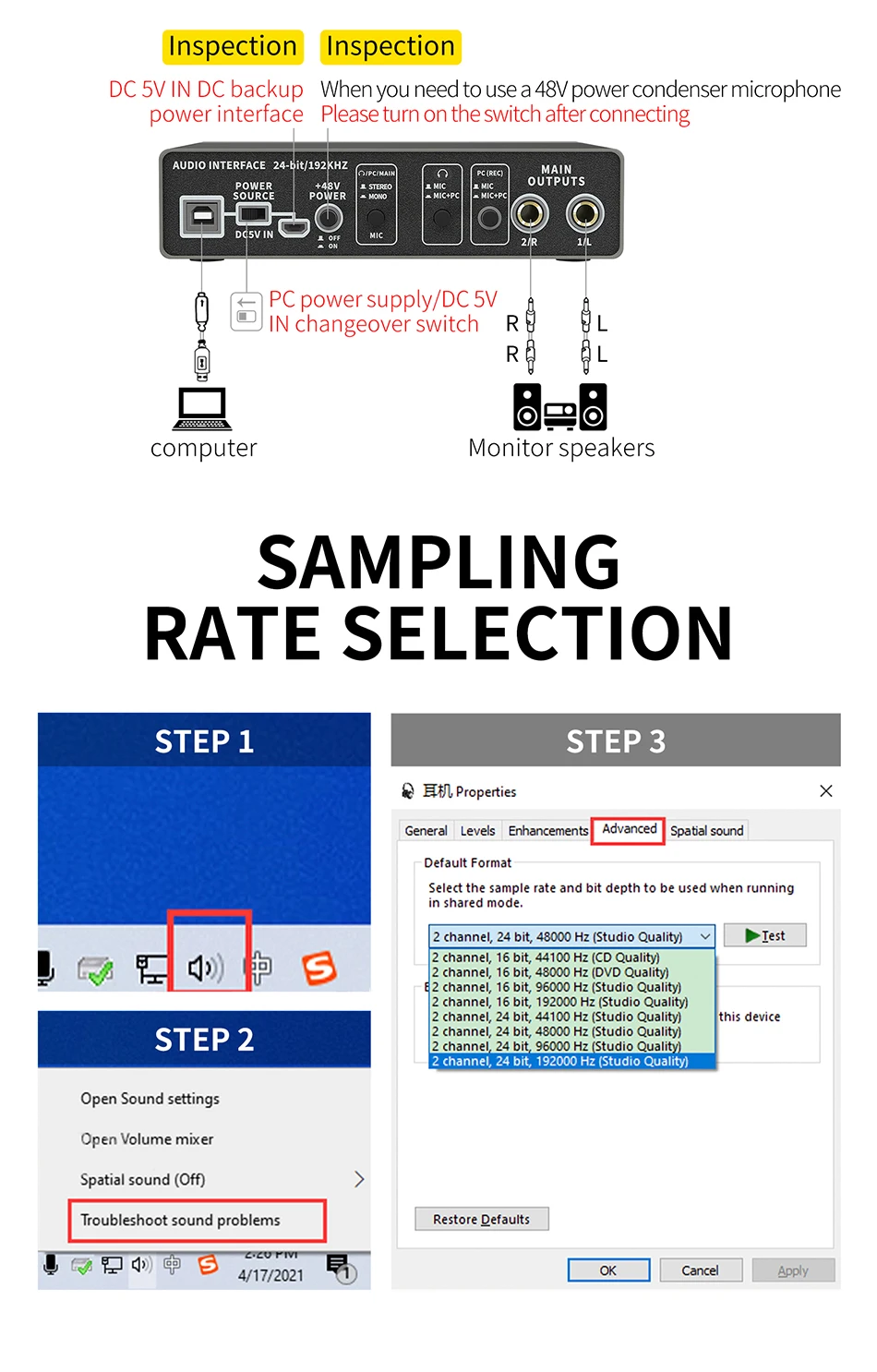 Usb Audio Interface Music External Condenser Microphone Recording Sound Card For Pc Recorder Computer Studio Live