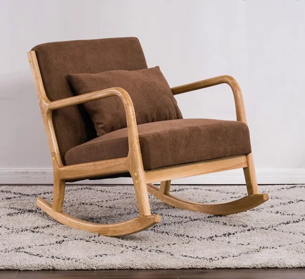  Mid-Century Modern Accent Rocking Chair Upholstered Wooden Lounge Arm Fabric Single