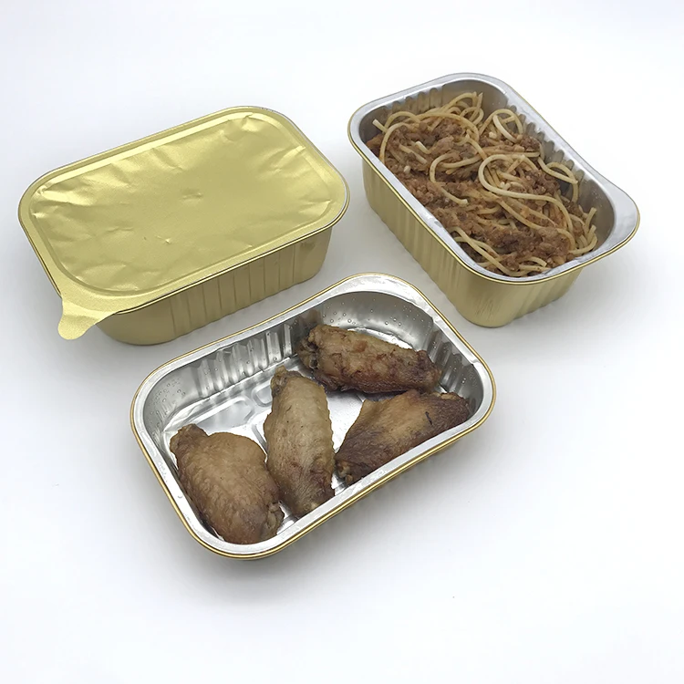 High end detail production gold microwavable aluminum foil container with