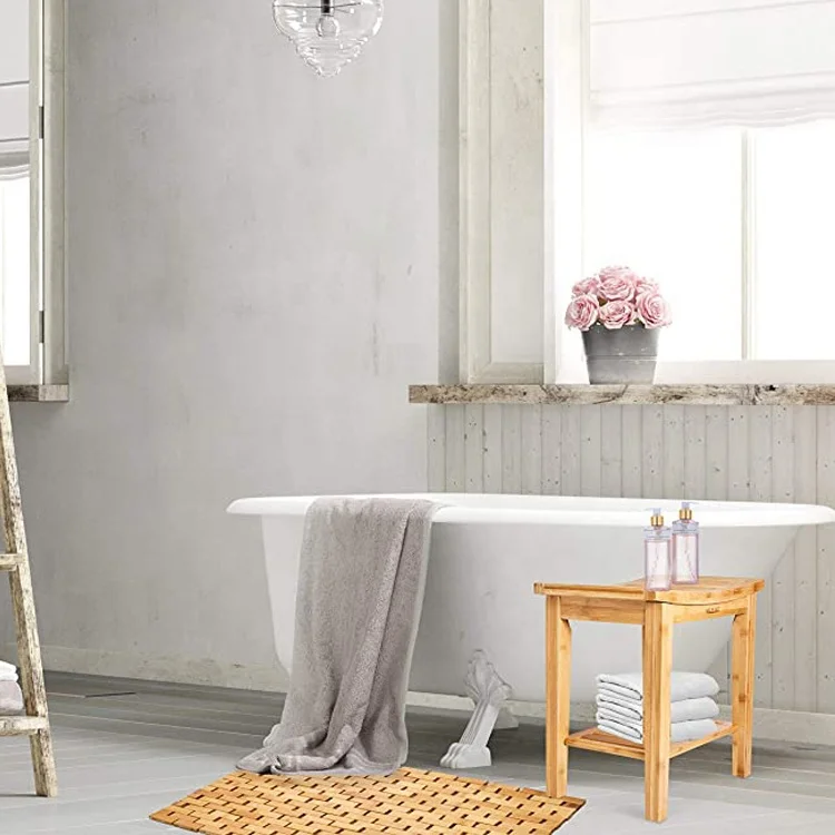  Durable Bamboo Shower Bench Seat Wood Chair Bathroom Tub