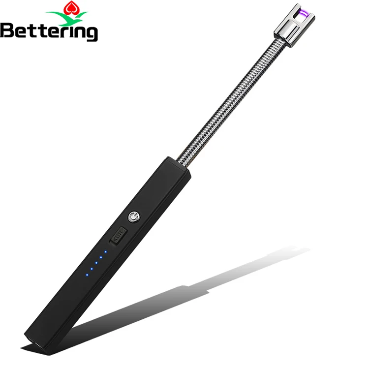 windproof metal long kitchen torch lighter beam arc candle bbq boiler ignitor for gas stove with battery electric quantity led