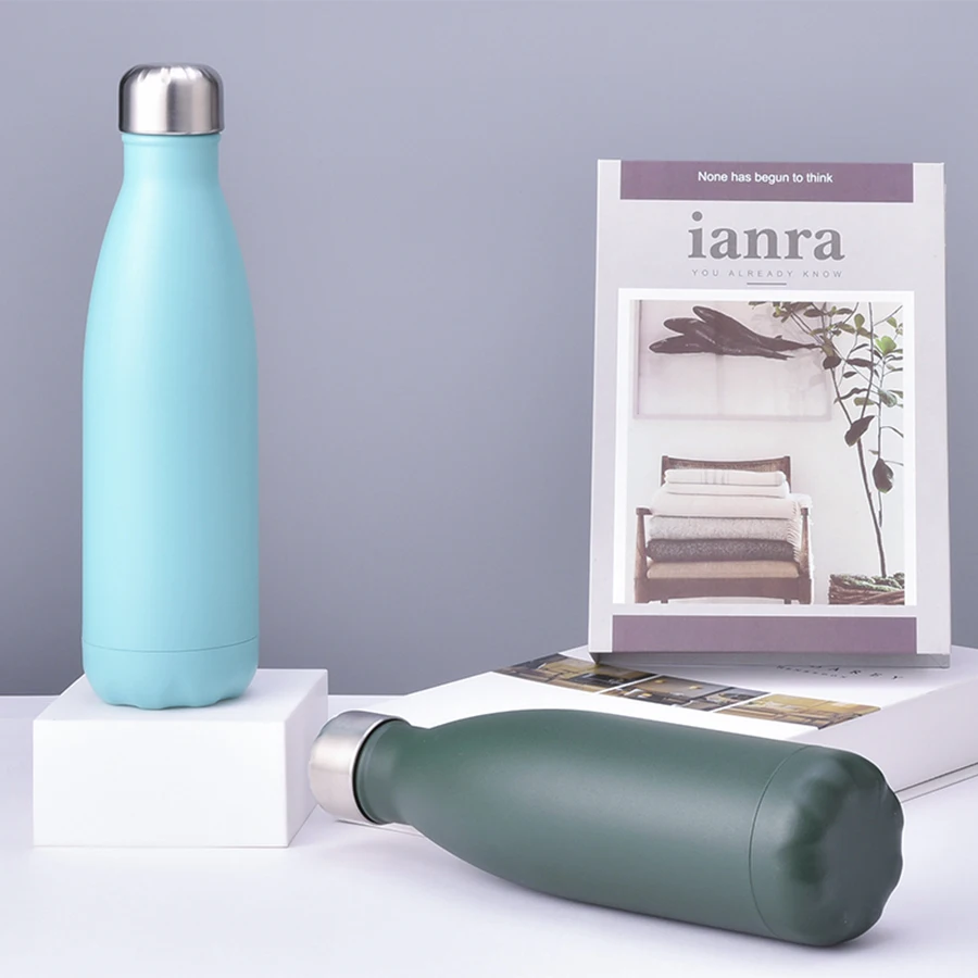 Custom Matte Black Water Bottle Double Wall Hot Cold Insulated Stainless Steel Bottle