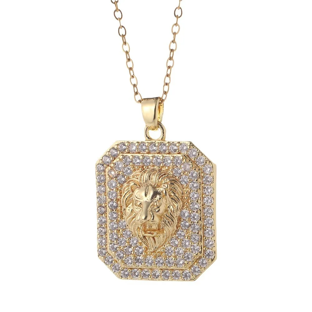 LC20240190 Wholesale fashion women men zircon lion head pendant chain necklace