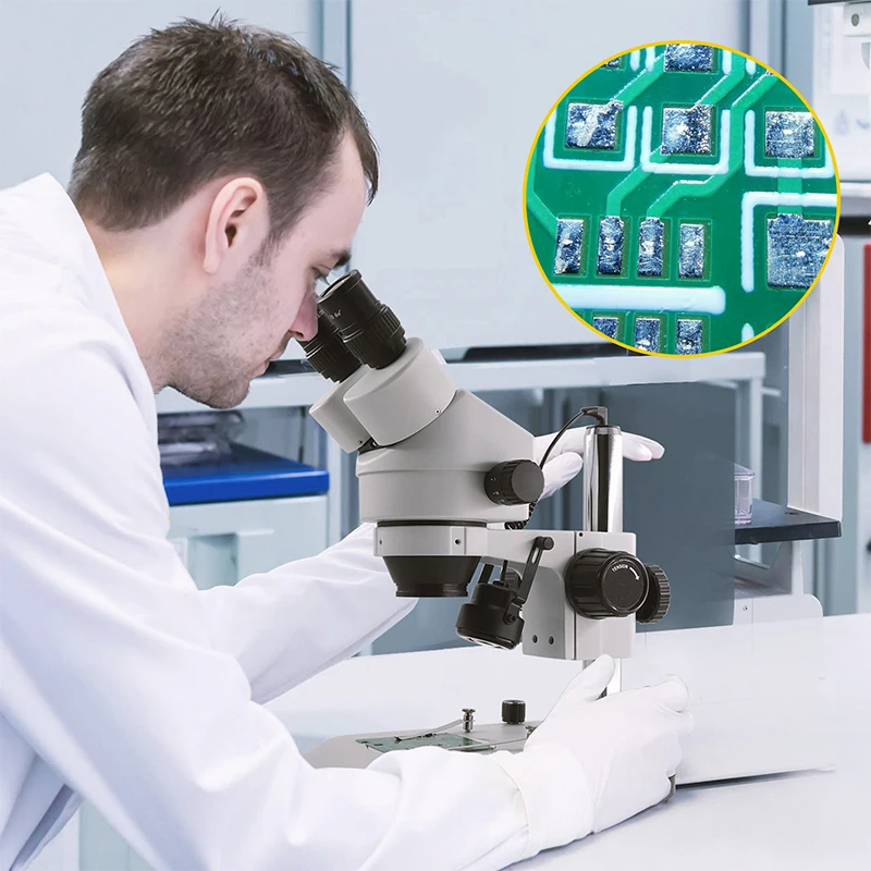 SWIFT 7X-45X Simul-Focal Continuous Zoom Binocular Stereo Microscope Light Microscopio Double Boom Stand Industrial PCB Jewelry