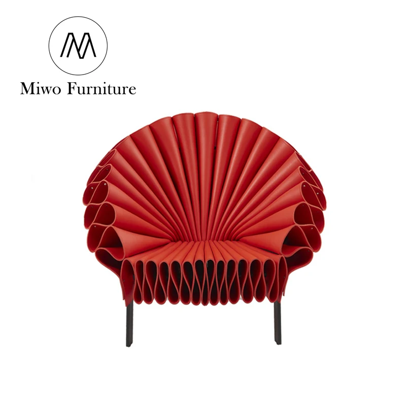 Creative red leather accent chair Living Room Interior Lounge chair Casual Fancy Modern designer Hotel lobby Armchair