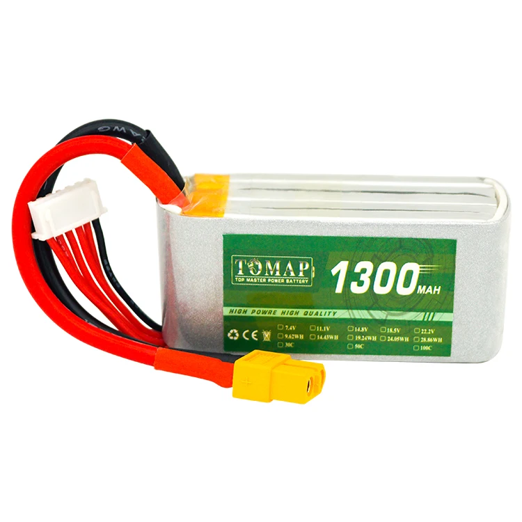 Waterproof RC lipo battery 1300mah 25c 6s 22.2V li-polymer battery with XT60 charger connector