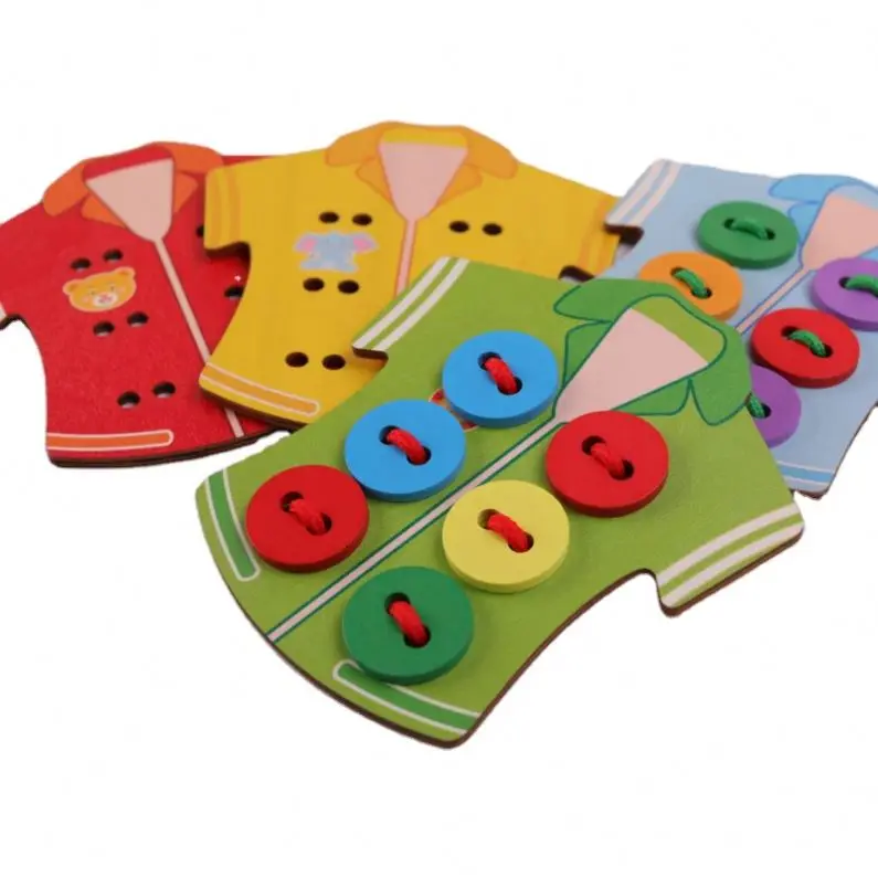 Manufacturer direct sale educational children wooden toddler sew buttons early teaching toys wholesale creative