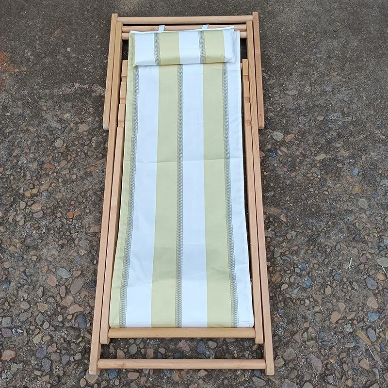 Modern simple easy carry classic terrace armless stripe cotton hardwood timber folding outdoor beach chair with fringes
