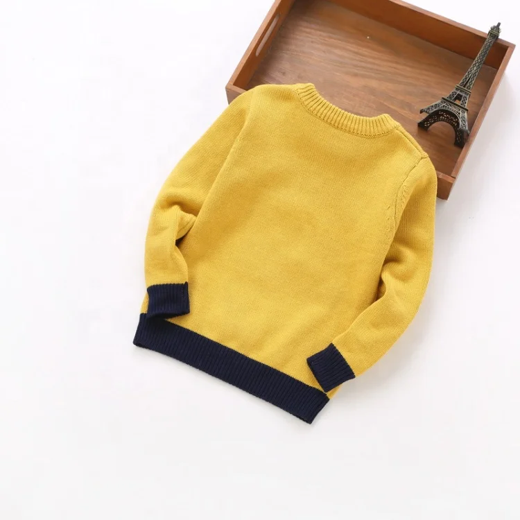 
Kids Contrast Trim Knit Embroidery Pattern Baby Boys Sweater 