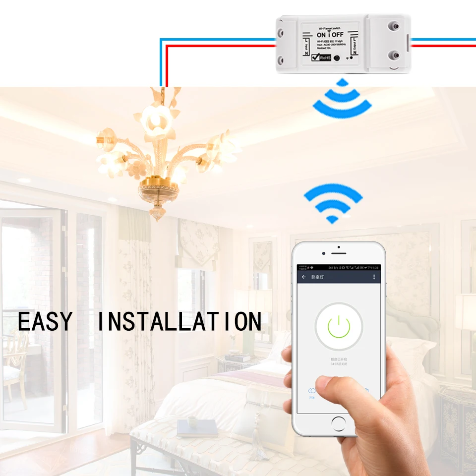 Wifi Switch Single Channel Wireless Remote Control electric for home appliances, compatible with Alexa DIY Your Home via phone