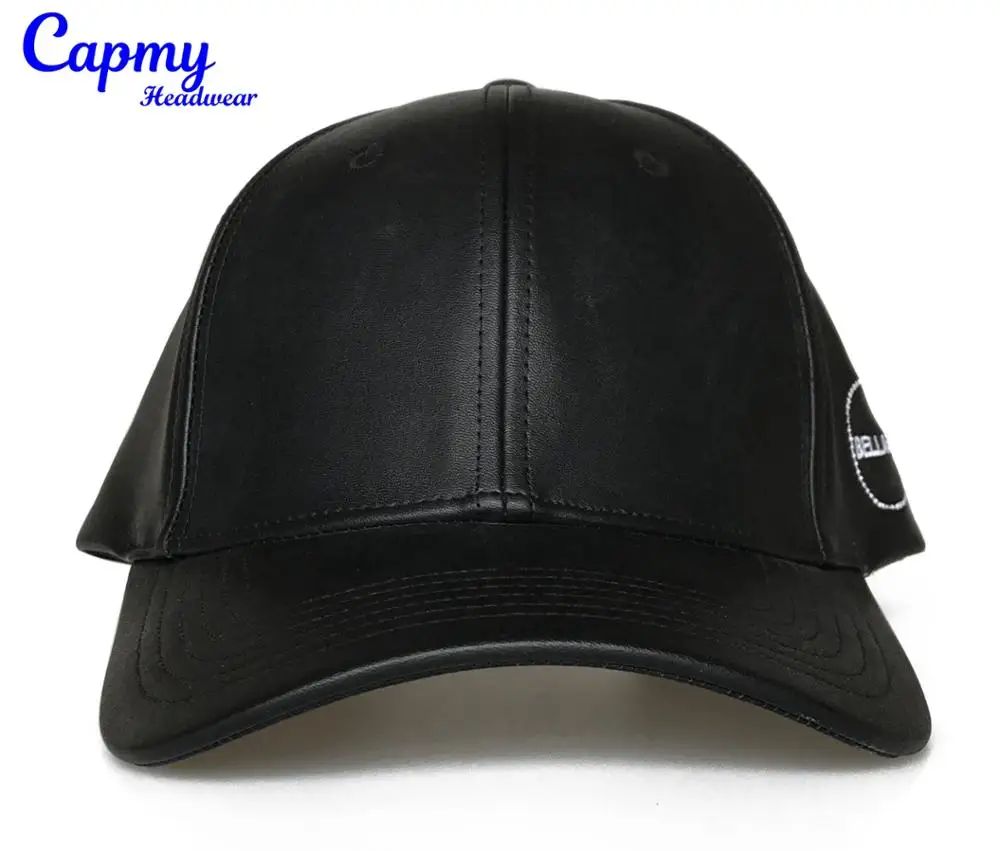 High Quality Black Leather Logo Baseball Cap Manufacturer, Custom Wholesale Leather Custom Cap Leather Black Baseball Caps Hats