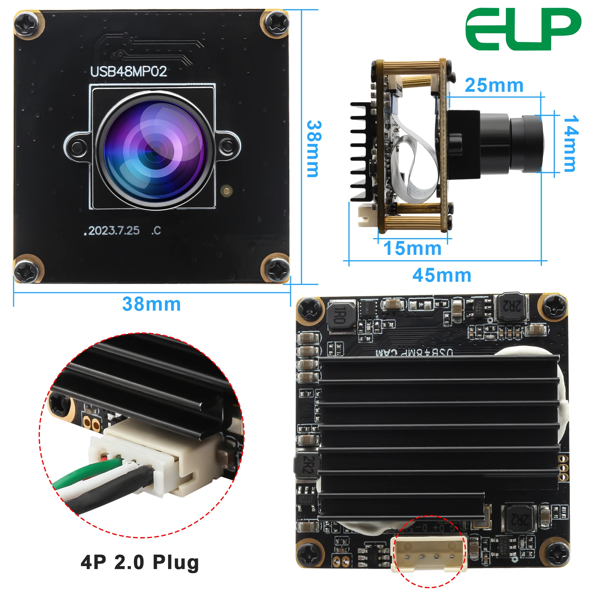 ELP 48mp USB Camera Module for Computer Mini Lightburn Camera for Laser Engraver 6000P Webcam Board for Jetson Nano Raspberry Pi