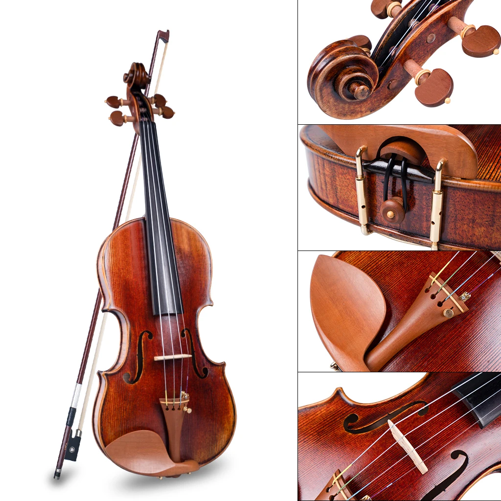NAOMI Pro Master Maestro Antonio Stradivari 1716 Copy Handmade Antique 4/4 Violin Concert Fiddle Full Size Violin Fiddle Kit SET