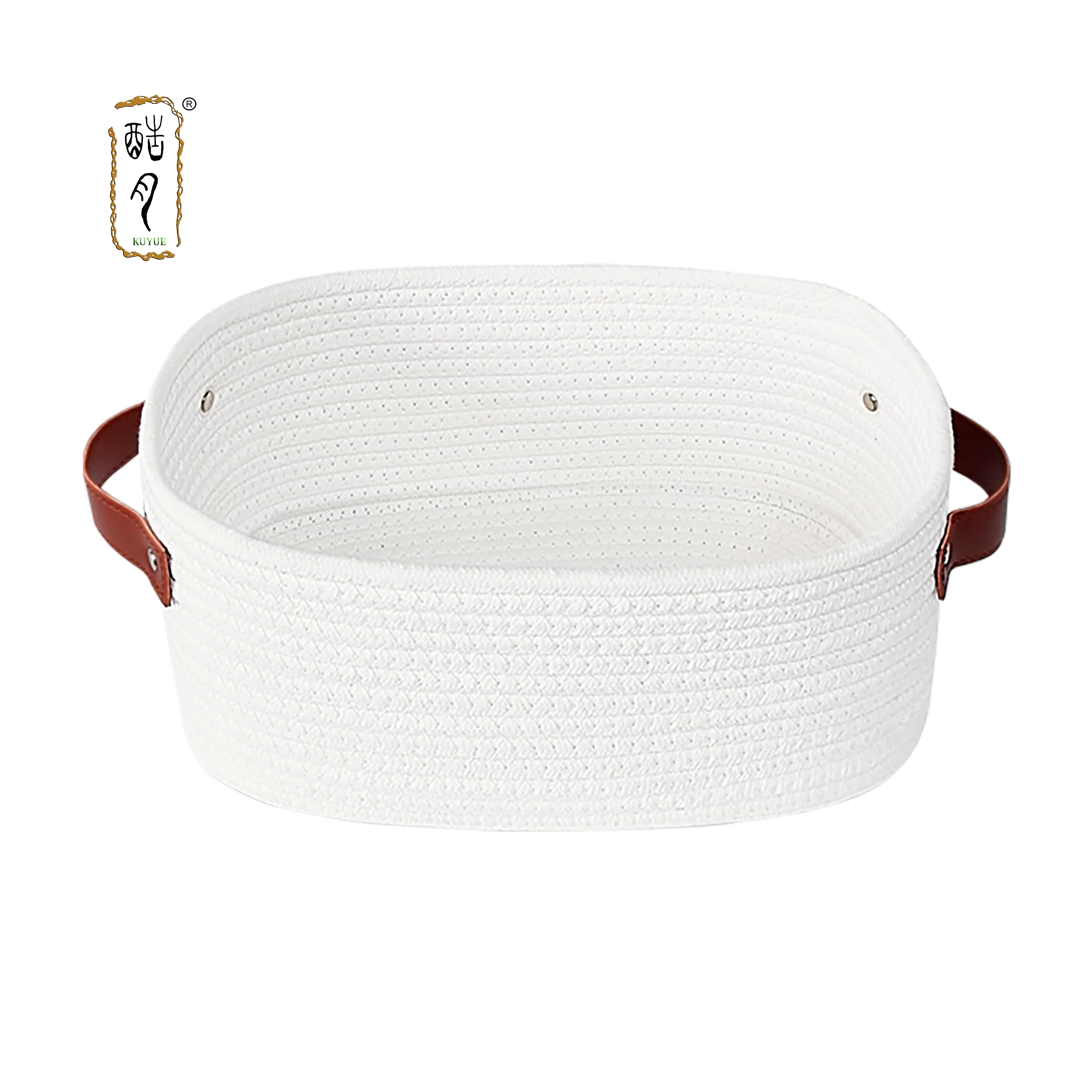 KUYUE Small White Basket with Handle, Soft Woven Storage Bins Baskets for Baby Cat and Dog Toys Organizer