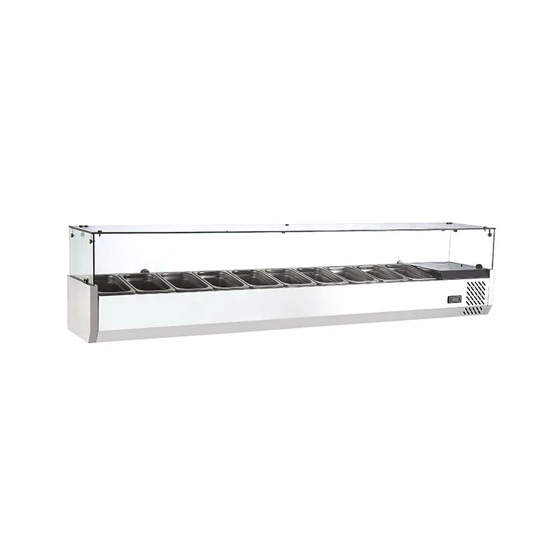 Commercial Stainless Steel Countertop Glass Display Buffet Salad Crisper Refrigerated