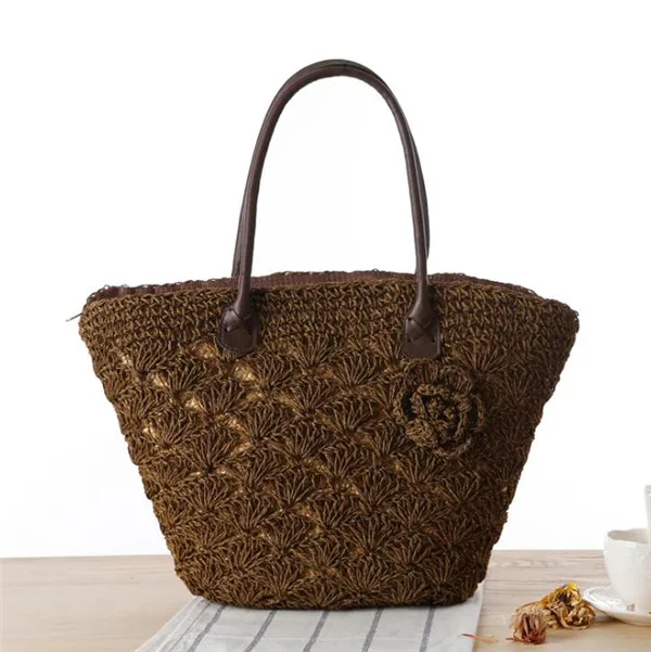 New Summer Crochet Raffia Straw Bags Shell Flower Beach Tote Bag