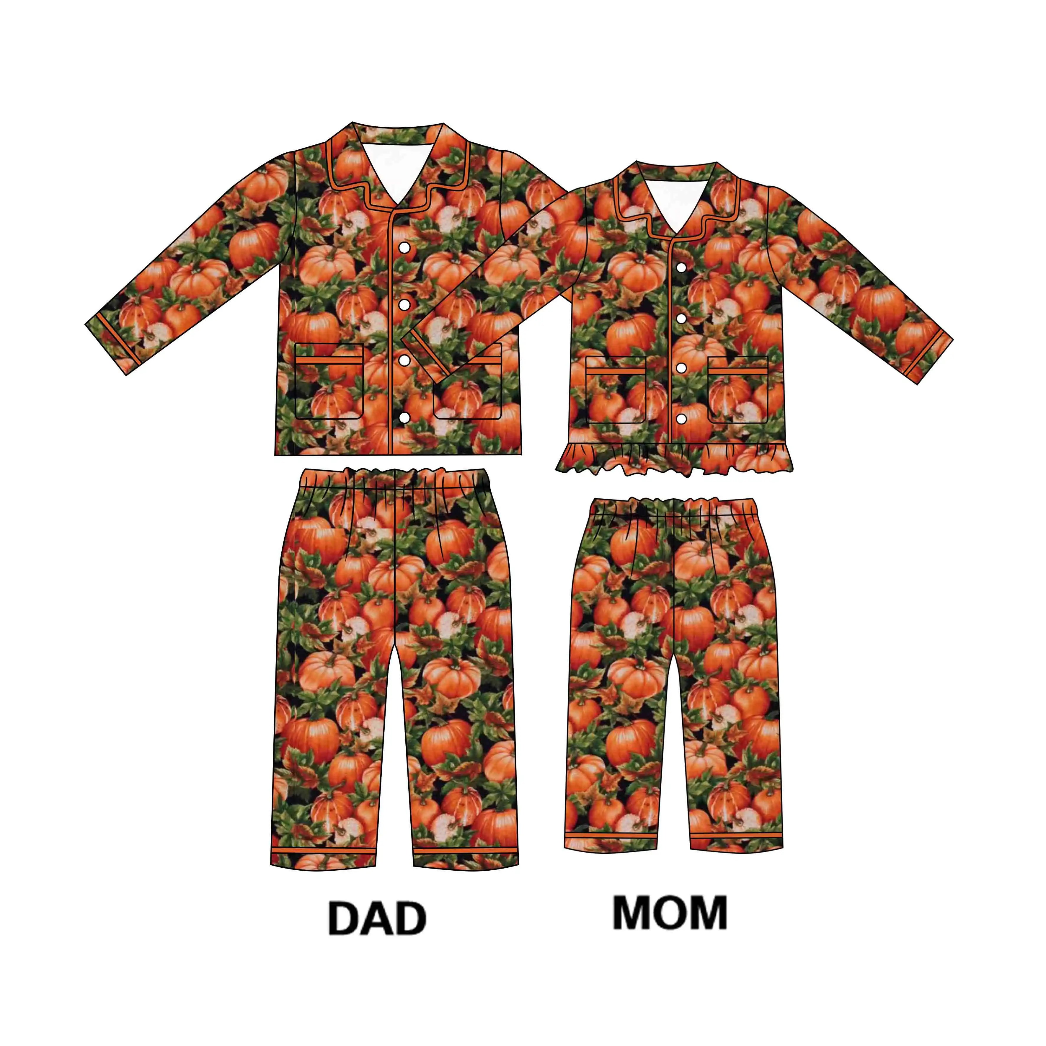 Custom autumn pattern kids girls twirl dress milk silk fabric long sleeve kids baby pocket dress