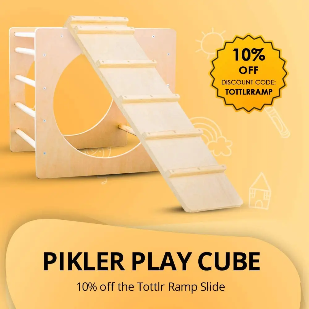 Natural Wood Montessori Ladder Climber Cube with Ramp Piklers Triangle Climbing Frame Indoor Playground