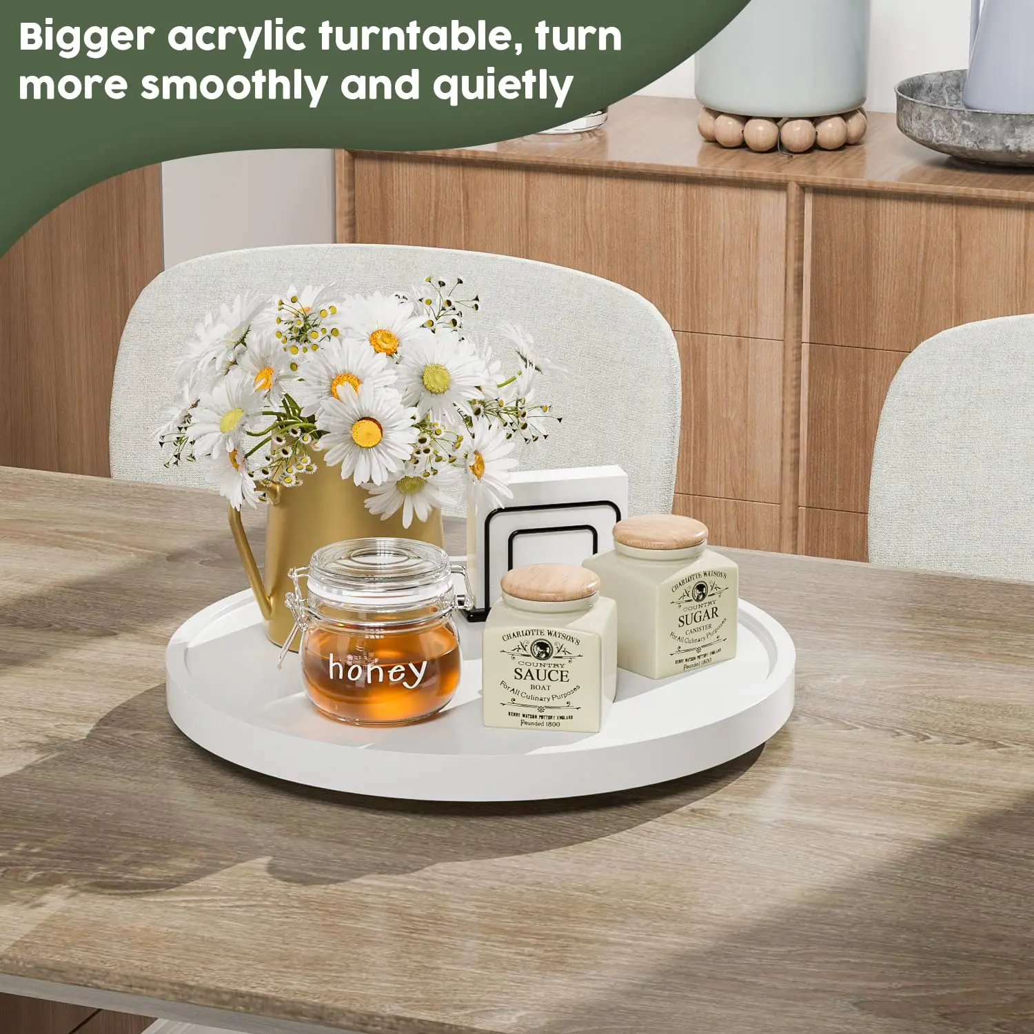 Non-Skid Bamboo Lazy Susan for Table Storage Napkin Holder Vase, Wood Turntable for Kitchen Countertop Organizer