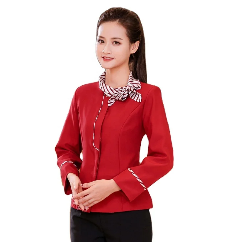 Waiter work clothes long-sleeved autumn and winter staff uniform catering Chinese restaurant hotel uniform