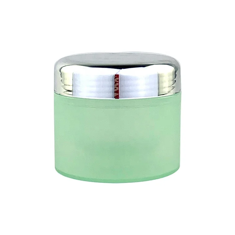 frosted green cosmetic packaging empty plastic pp cream jar pp plastic face cream jar 100 ml pp plastic jar with silver cap