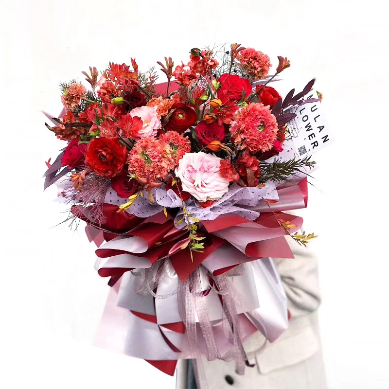 High Quality Plastic Material Luxurious Style Flower Wrapping Sheets Bright Color Paper Gift Package Floral Packing