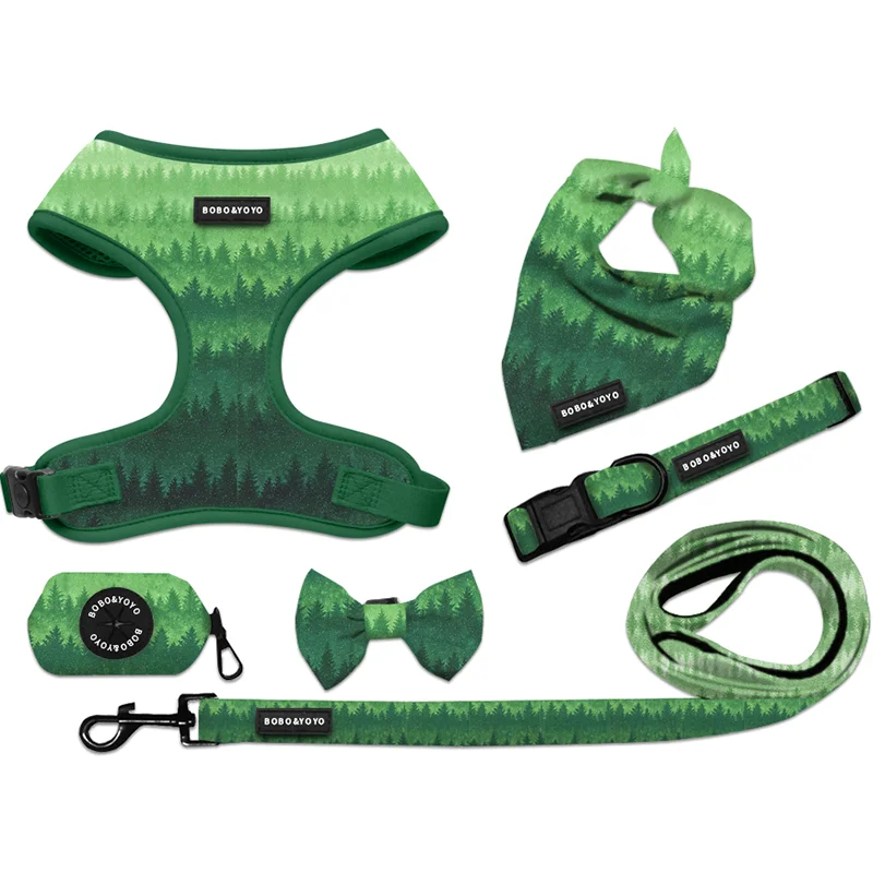 2024 Spring New Luxury Custom Print Logo Designer Personalized Neoprene Pet Lead Collar Six Set Dog Leash and Harness