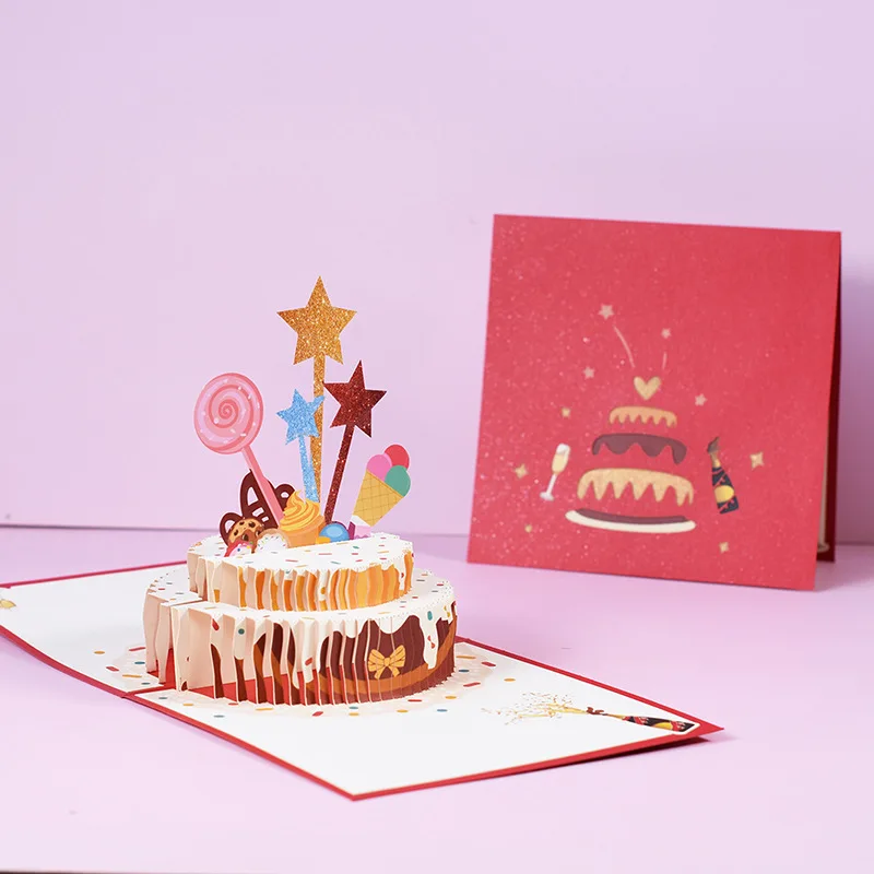 Customized Luxury Handmade Decoration Happy Birthday Greeting 3D Gift Card
