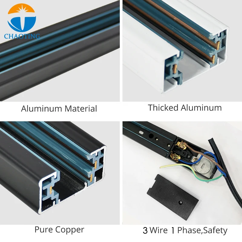 Cheap Price Removable Suspended Black 3 Circuit Phase Accessories Dimmable Adapter Led Lighting Rail System For Track Lights