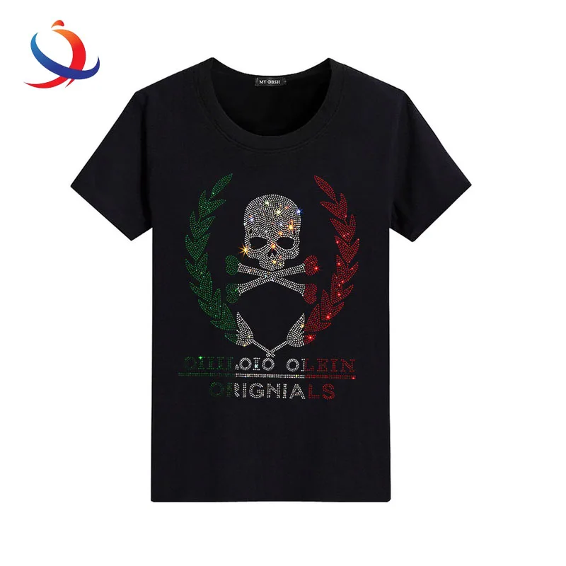 Модный дизайн, 100% хлопковая Футболка с вашим логотипом, профессиональные индивидуальные мужские футболки со стразами и принтом, большие размеры