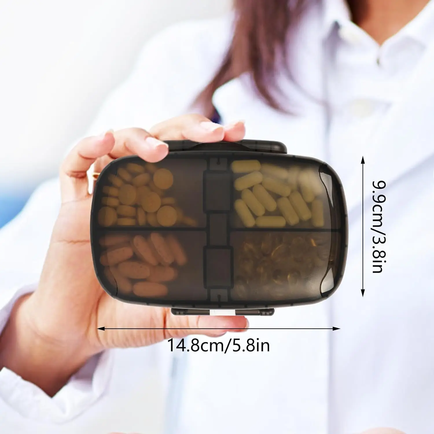 Travel Pill Organizer 8 Compartments Portable Daily Pill Case Pill Box for Purse Pocket to Hold Vitamins Cod Liver Oil,Suppleme