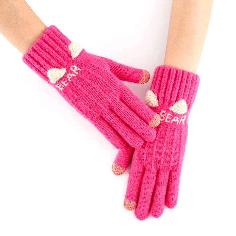 Winter Knitted Mittens Thicken Warm Riding Mitten Cute Jacquard Ladies Touch Screen Mitten
