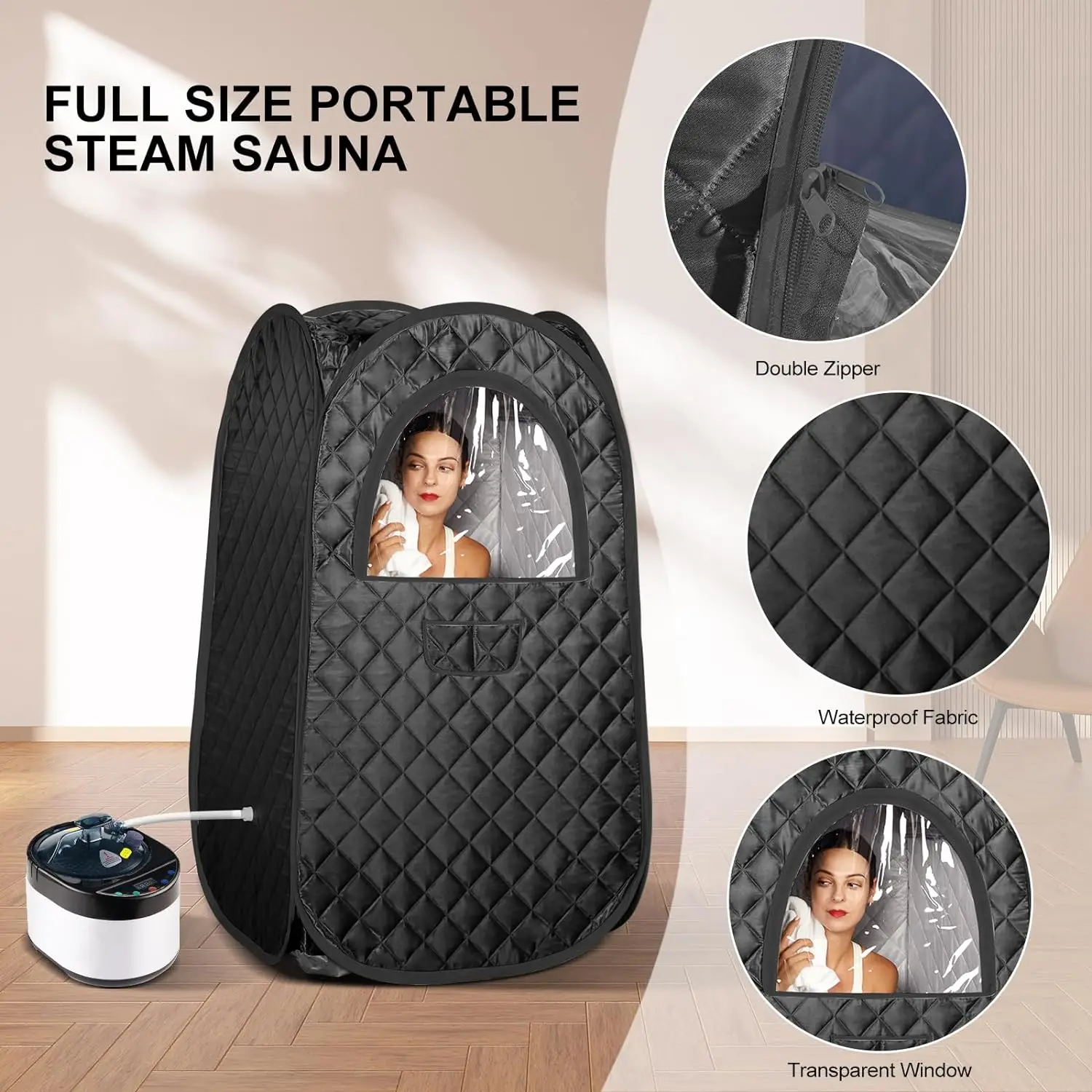 Smartmak Portable Sauna Room Black 1 Person Size Portable Steam Sauna With Steam Generator