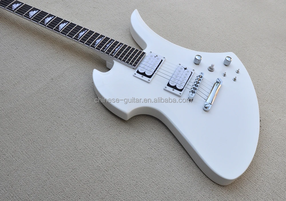 Flyoung White Unusual Shape Electric Guitar Factory Custom Guitar Chrome hardwares guitar