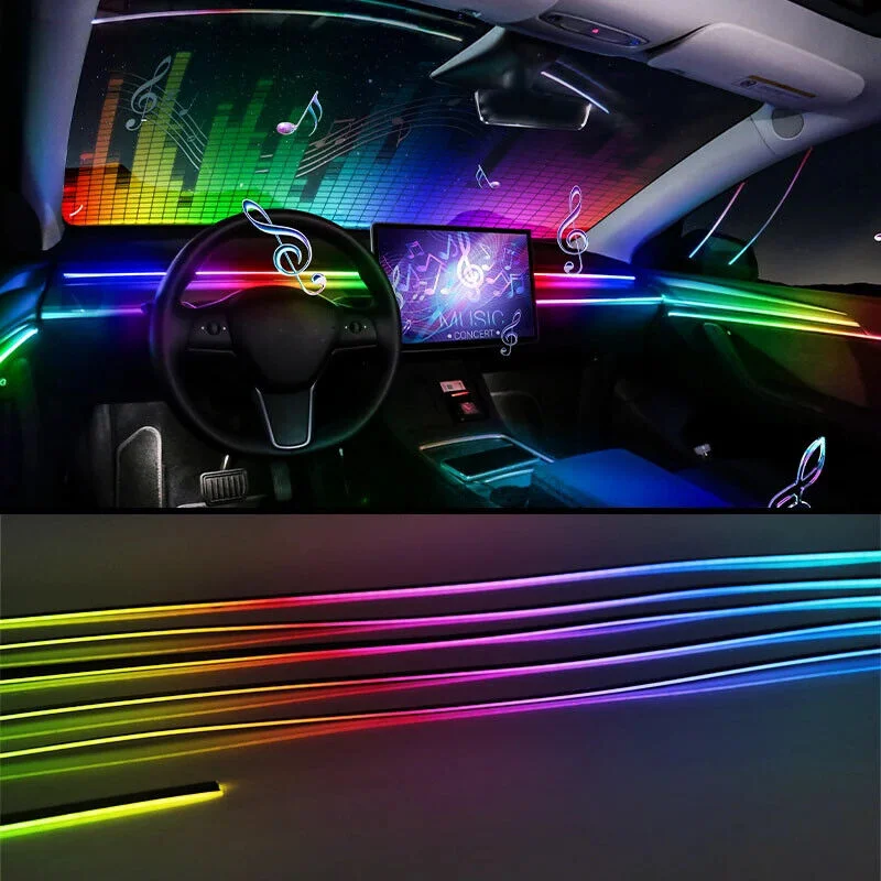Car music led ambient light 7 colors colorful symphony led atmosphere light car rgb acrylic strips interior ambient light