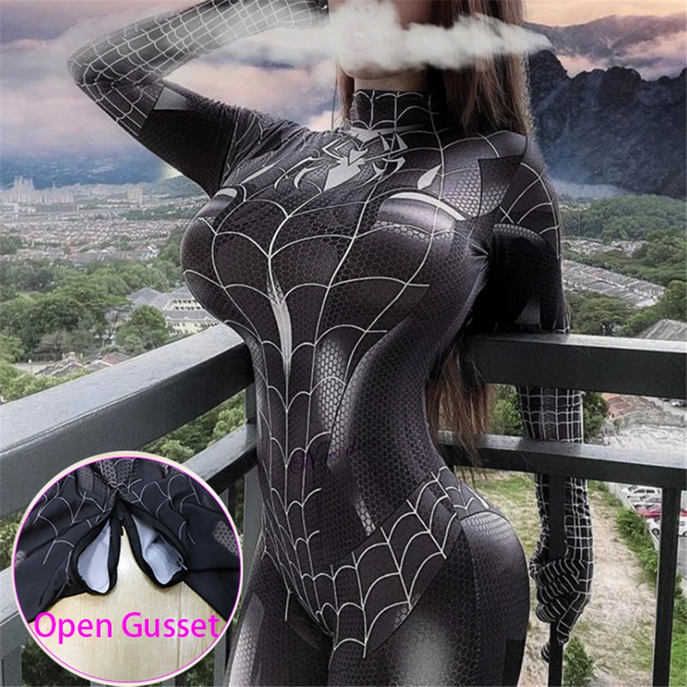 Female Spiderman Down Pro sexy black cat superhero cosplay costume ladies Halloween costume Christmas tights 3D printed jumpsuit