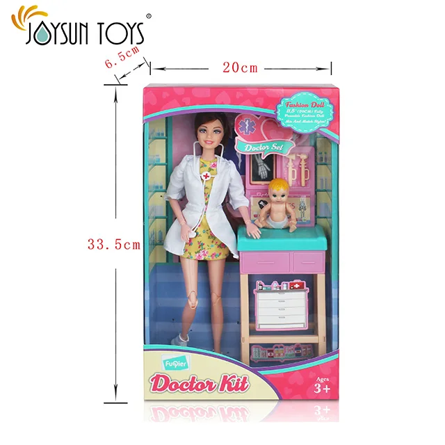 Doll Dressed in White Coat with Stethoscope With Exam Table and Accessories Doctor Doll