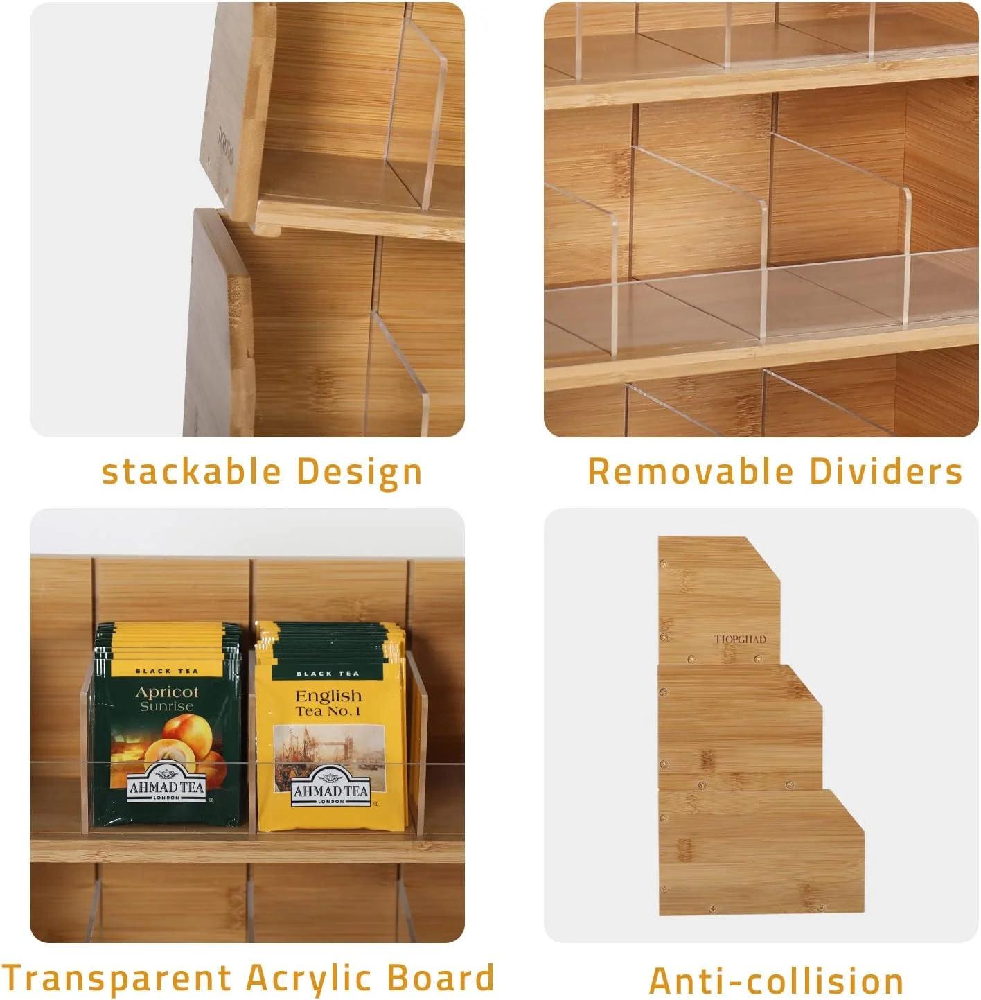 Bamboo Tea Bag Organizer Storage Holder for Tea Bags Stackable Wooden 3 Layer Tea Caddy Box